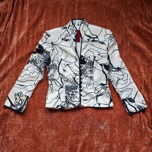 JS Collections petite silk dressy,  W. sz4P jacket ivory with black mandarin